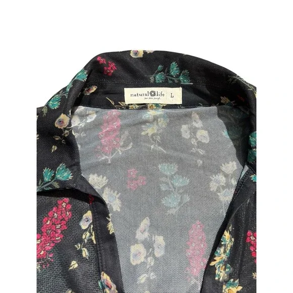 Natural Life Carina Floral Mesh Sheer Button Front Top Boho Womens Sz L - Picture 6 of 9